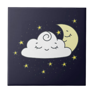 Cloud and Moon Ceramic Tile