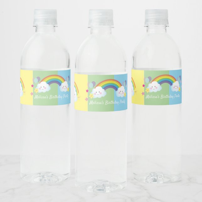 Cloud and Rainbow Children Birthday party Water Bottle Label (Bottles)