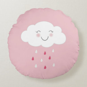 Cloud and Raindrops Pink Baby Round Cushion