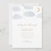 Cloud and Stars Blue Watercolor Baby Shower Invitation (Front)