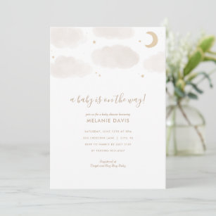 Cloud and Stars Neutral Watercolor Baby Shower Invitation