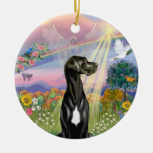 Cloud Angel - Black Great Dane (Natural ears) Ceramic Ornament
