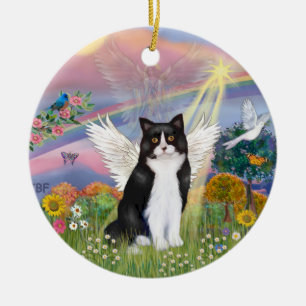 Cloud Angel - Black & White Cat Angel Ceramic Tree Decoration