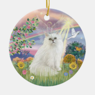 Cloud Angel -  White Persian Cat Ceramic Tree Decoration