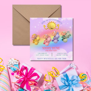 Cloud Babies Sun Pastel Rainbow Birthday Invitation