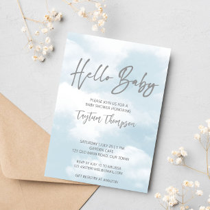 Cloud baby shower pastel grey clouds baby shower invitation