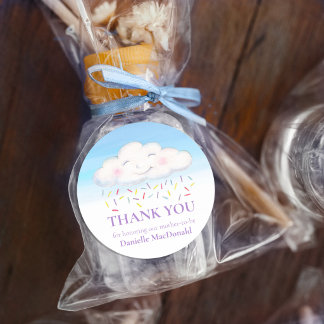 Cloud baby sprinkle watercolor thank you blue classic round sticker