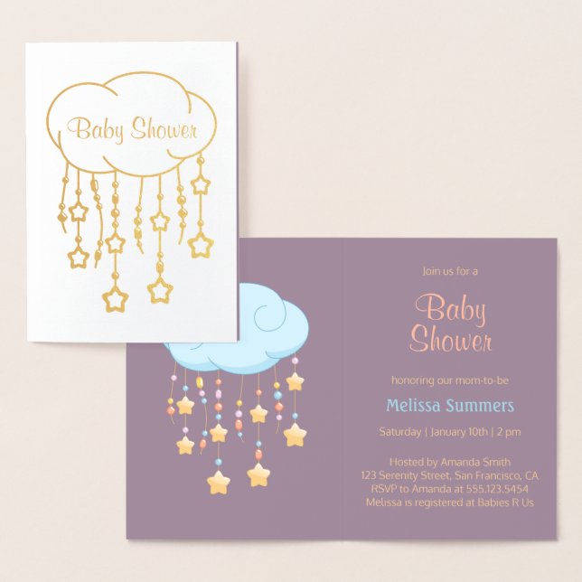 Cloud Beads Stars Mobile Baby Shower Invitation (Display)