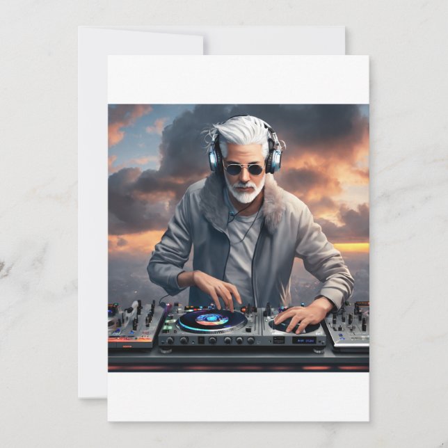Cloud Beats: White Grey-Haired DJ Design Invitation (Front)