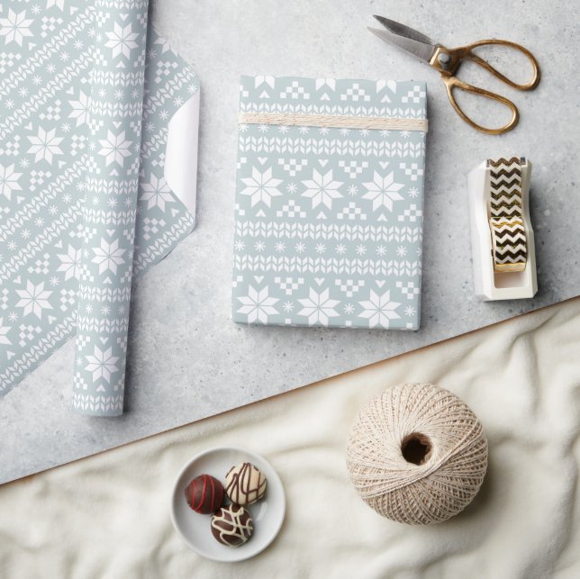 Cloud Blue Fair Isle Christmas Sweater Pattern Wrapping Paper (Crafts)