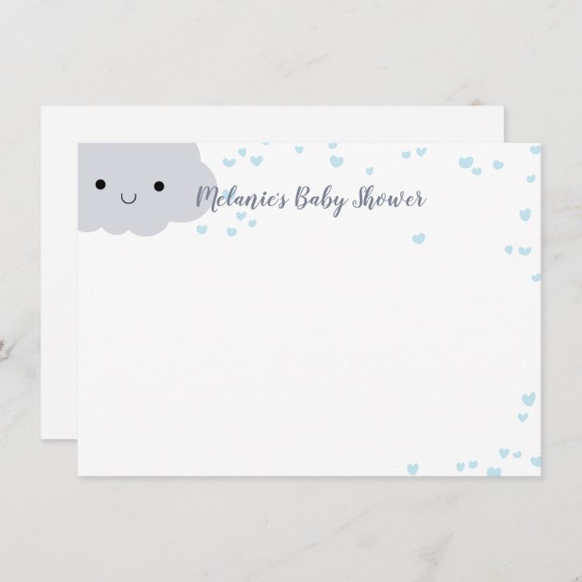 Cloud Blue Hearts Baby Shower Custom Stationery Invitation (Front/Back)