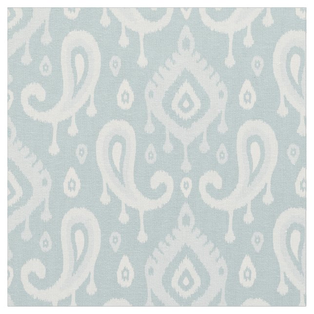 Cloud Blue Ikat Paisley Fabric (Close Up)