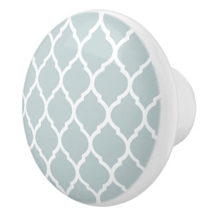 Cloud Blue Moroccan Quatrefoil Ceramic Knob