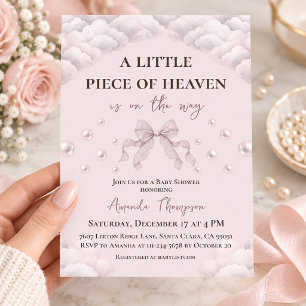 Cloud Bow Girl Little Piece of Heaven Baby Shower Invitation