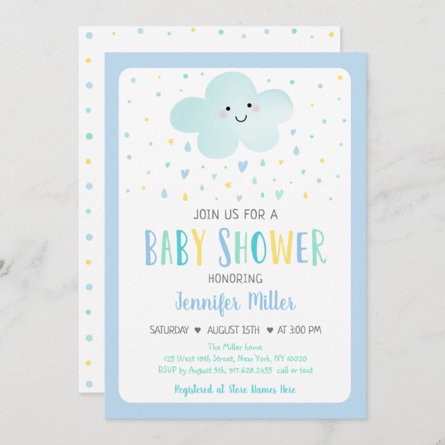 Cloud Boy Baby Shower Invitation (Front/Back)