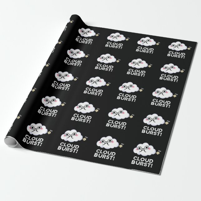 Cloud Burst Funny Cloud Fart Pun Dark BG Wrapping Paper (Unrolled)