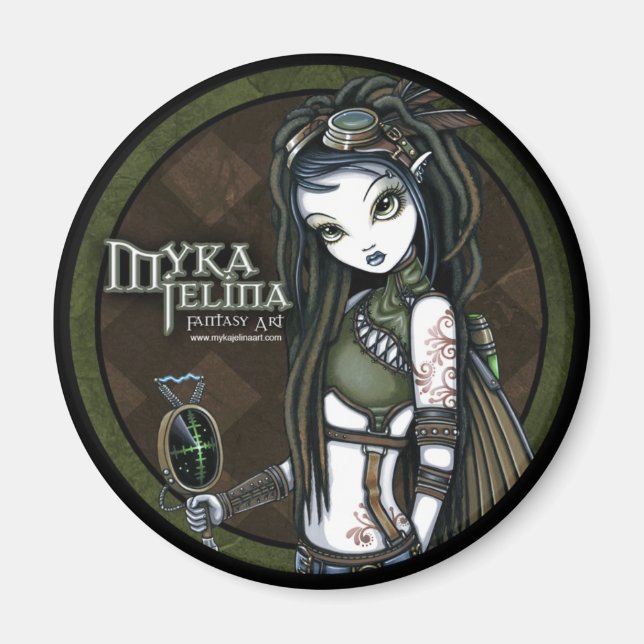 "Cloud Burst" Steampunk Aviatrix Fairy Magnet (Front)