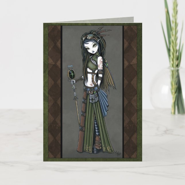 "Cloud Burst" Tribal Steampunk Aviatrix Fairy Card (Front)