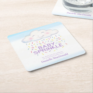 Cloud candy baby sprinkle colourful watercolor art square paper coaster
