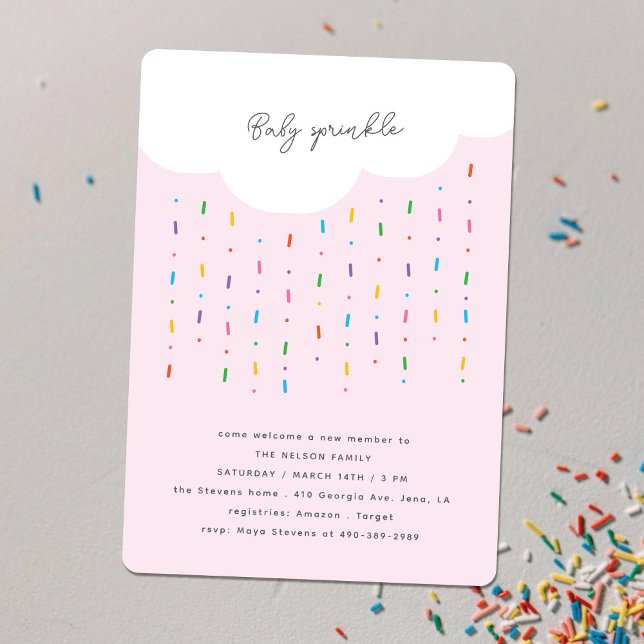 Cloud & Candy Sprinkles Pink Baby Sprinkle Invitation (Creator Uploaded)