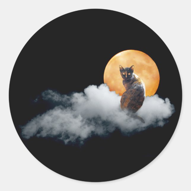 Cloud Cat Night Moon Sticker (Front)