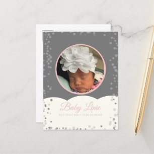 Cloud Confetti Dot Border Baby Grey Pink Announcem Announcement Postcard