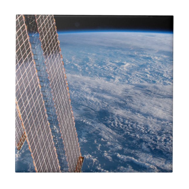 Cloud-Covered Tasman And Coral Seas. Ceramic Tile (Front)