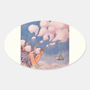Cloud Faeries Making Clouds Oval Sticker
