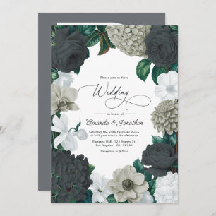 Cloud Gray, Charcoal Slate & Soft White Wedding Invitation