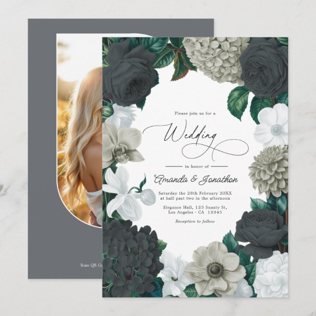 Cloud Grey, Charcoal Slate & Soft White Wedding Invitation (Front/Back)