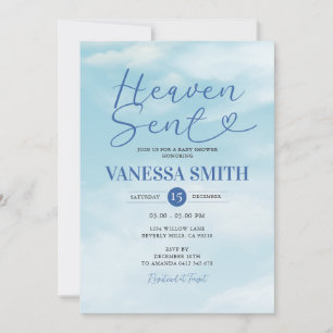 Cloud Heaven Sent Baby Shower Blue Watercolor Invitation