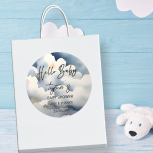 Cloud hello baby baby shower grey clouds favour classic round sticker