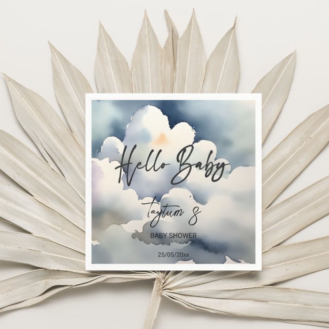 Cloud hello baby baby shower grey clouds template napkin (Cloud hello baby baby shower grey clouds template napkins personalized tableware decor watercolor)