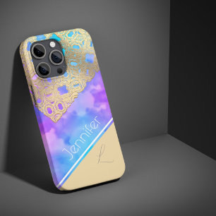Cloud-kissed Serenity: The Golden Lace Monogram iPhone 11 Pro Case