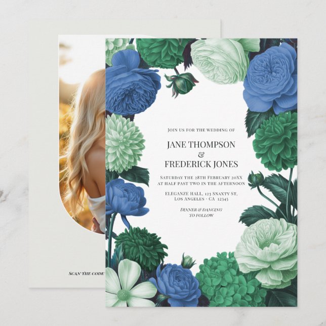 Cloud Mint, Alpine Blue & Evergreen Mist Wedding Invitation (Front/Back)