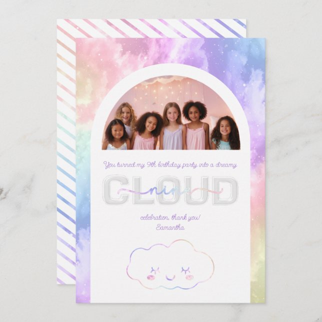 Cloud Nine 9th Birthday Thank You Card – Pastel Sk (Front/Back)