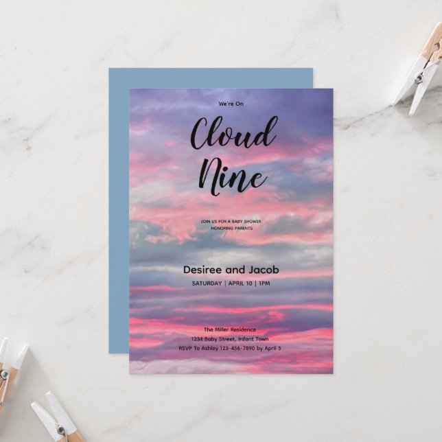 Cloud Nine Baby Boy Shower Invitations (Front/Back In Situ)