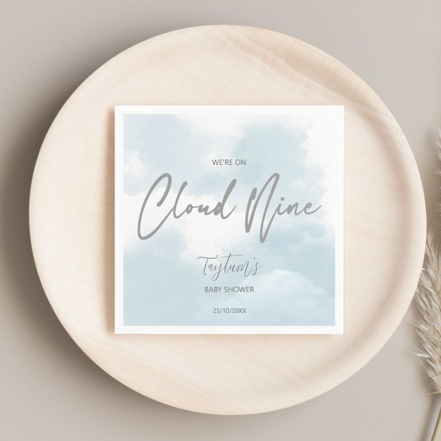 Cloud nine baby shower grey dusty blue napkin (Cloud nine baby shower grey dusty blue template napkins personalized tableware baby shower decor)