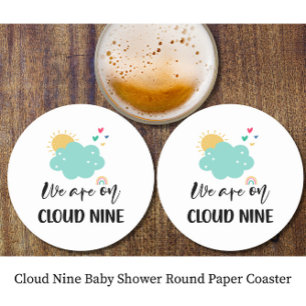 Cloud Nine Baby Shower  Round Paper Coaster