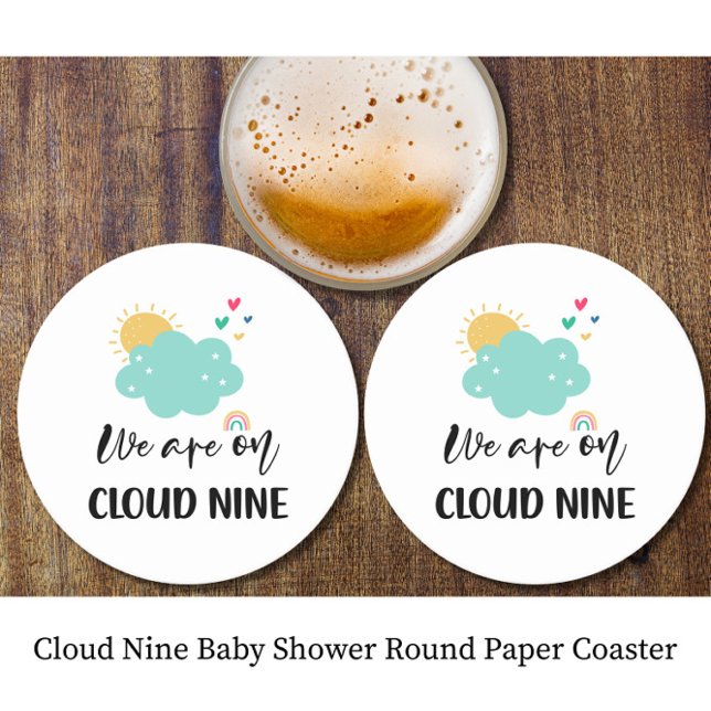 Cloud Nine Baby Shower  Round Paper Coaster (Creator Uploaded)