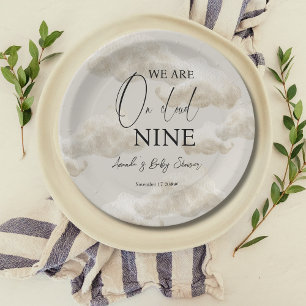 Cloud Nine Beige Gender Neutral Sky Baby Shower Paper Plate