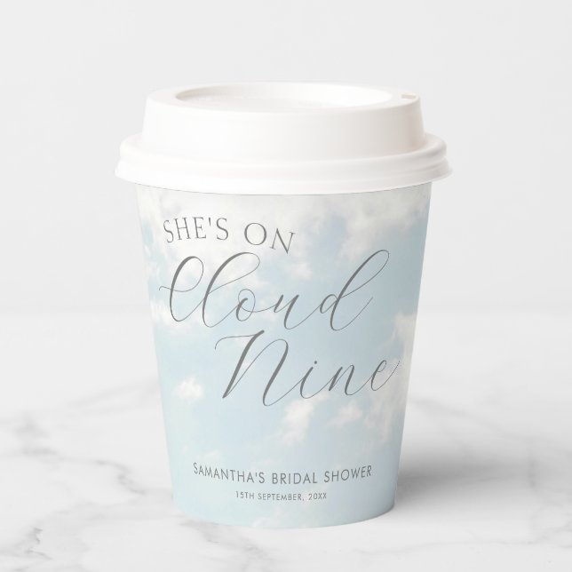 Cloud Nine Blue Cloudy Sky Modern Bridal Shower  Paper Cups (Front)