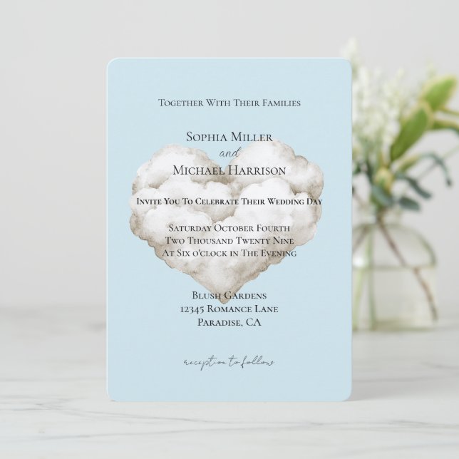 Cloud Nine Blue Skies Wedding Invitation (Standing Front)