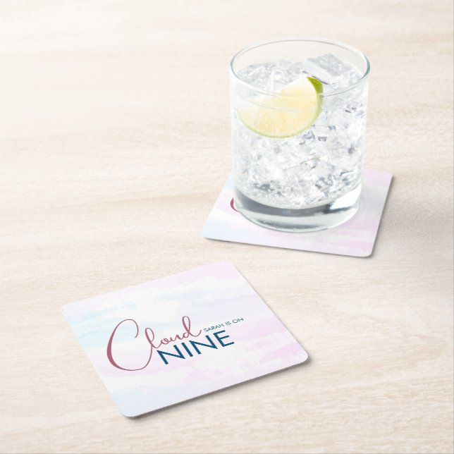 Cloud Nine Bridal Shower Minimalist  Square Paper Coaster (Insitu)