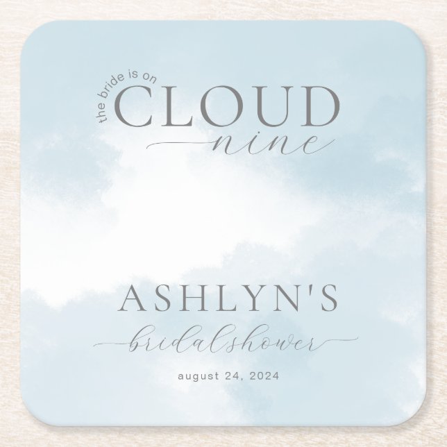 Cloud Nine Bridal Shower Paper Coaster (Front)