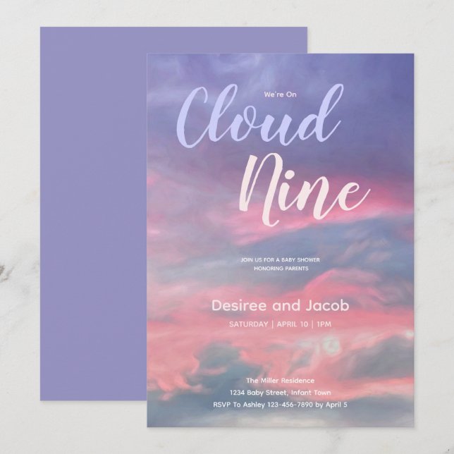 Cloud Nine Gender Neutral Baby Shower Invitations (Front/Back)