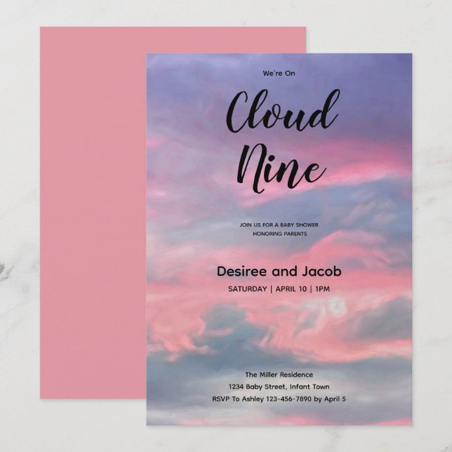 Cloud Nine Girl Baby Shower Invitations (Front/Back)