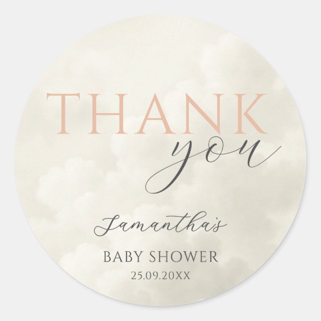 Cloud Nine Modern Baby Shower Thank You Classic Round Sticker (Front)