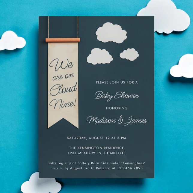 Cloud Nine Modern Blue Sky Baby Shower Invitation (Creator Uploaded)
