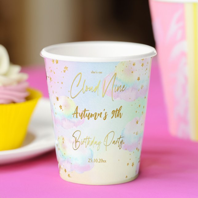 Cloud nine pastel rainbow clouds birthday paper cups (Cloud nine pastel rainbow clouds birthday party personalized paper cups customized party decor)